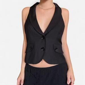 Black pinstripe sleeveless vest